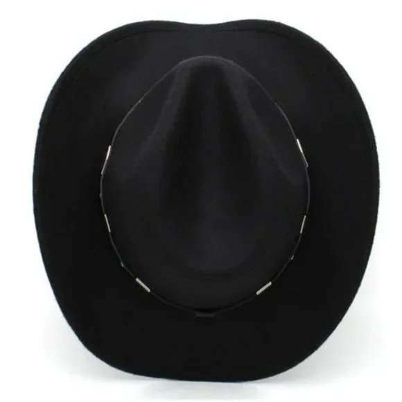 NEW Black Silver Stud Leather Band Embellished Felt Cowboy Cowgirl Western Hat - Picture 6 of 12